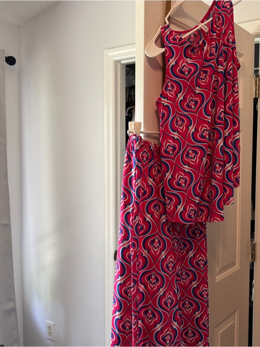 Bold Pink and Blue Printed Two-Piece Set size medium